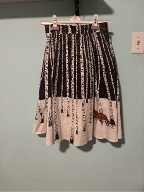 Corey Lynn Calter Black and White Birch Print Circle Skirt with Fox Detail